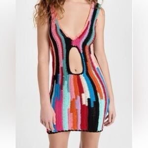TACH Dionisia Crochet Knit Colorful Key Hole Cutout Mini Dress